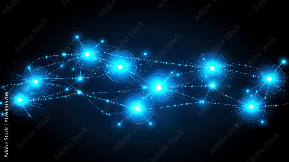 Fototapeta premium Abstract Network Connection Glowing Nodes and Lines in Dark Space
