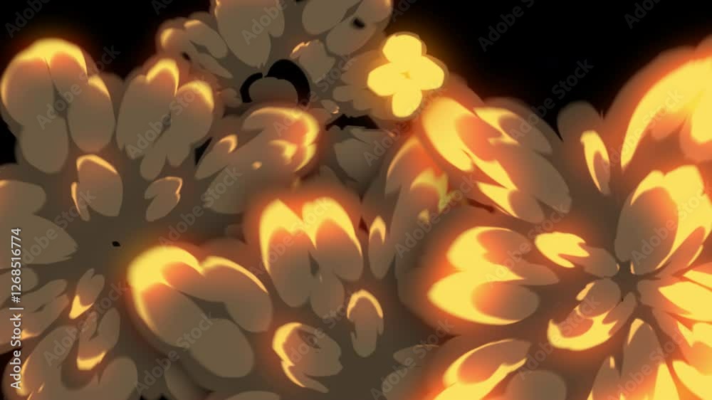 Hand-drawn cartoon fire flame smoke transition elements loop animation with an alpha channel.