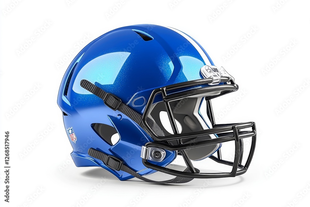 Fototapeta premium Blue football helmet, studio shot, white background, sports marketing