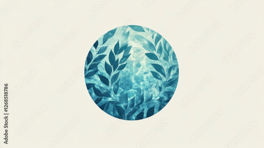 A simple circular pattern resembling a recycling icon, with abstract textures of leaves and water A simple circular pattern resembling a recycling icon, with abstract textures of leaves and water