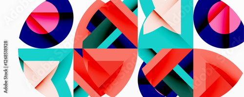 Abstract geometric artwork with interwoven angular and curved shapes, dynamic composition with smooth gradients and bold contrasts