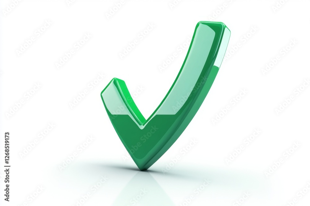 Green checkmark, 3D render, white background, approval Green checkmark, 3D render, white background, approval