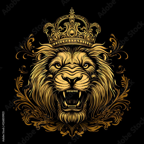 Lion illustration logo design vector black background.
