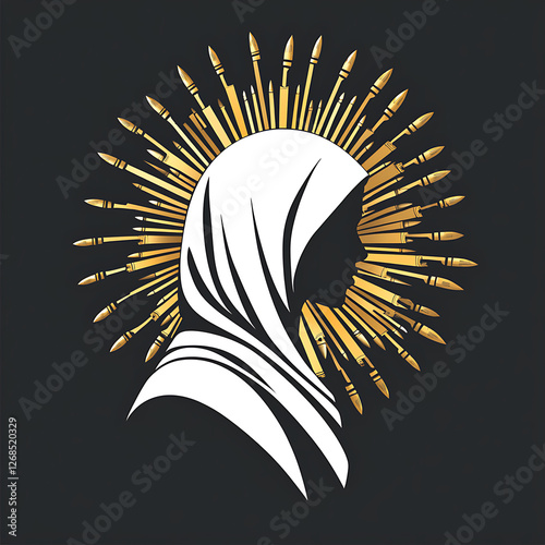 A beautiful silhouette of a Muslim woman wearing a golden hijab on a black background. This elegant and stylish vector is perfect for use in a variety of designs, including logos, branding, and social