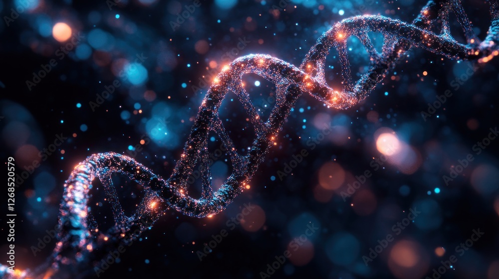 Glowing DNA Helix Strand Genetic Code Science Background Abstract Particle Design Glowing DNA Helix Strand Genetic Code Science Background Abstract Particle Design