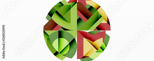 Abstract geometric artwork with interwoven angular and curved shapes, dynamic composition with smooth gradients and bold contrasts