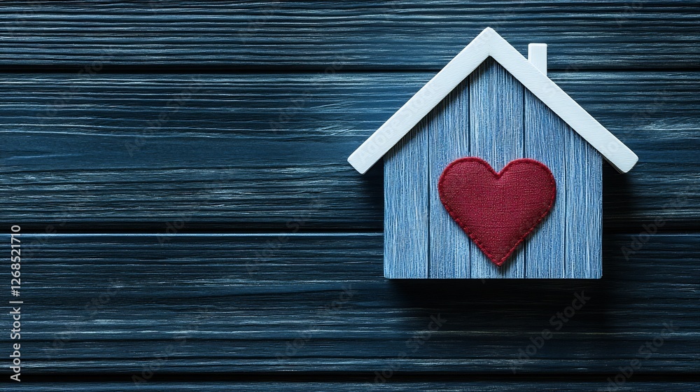 Rustic wooden house charmingly displays a red heart softly lit against a dark wood background. AI Generated Rustic wooden house charmingly displays a red heart softly lit against a dark wood background. AI Generated