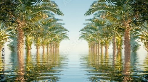 Palm Trees Submerged in Calm Water Tropical Paradise