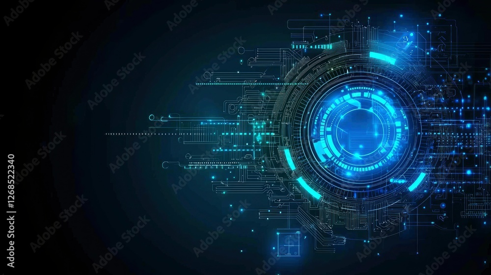 Fototapeta premium Futuristic Technology Abstract Background Glowing Circuit Board with Central Hub