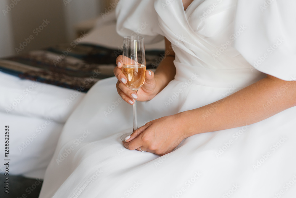 Obraz premium Bride Sitting With Champagne Glass
