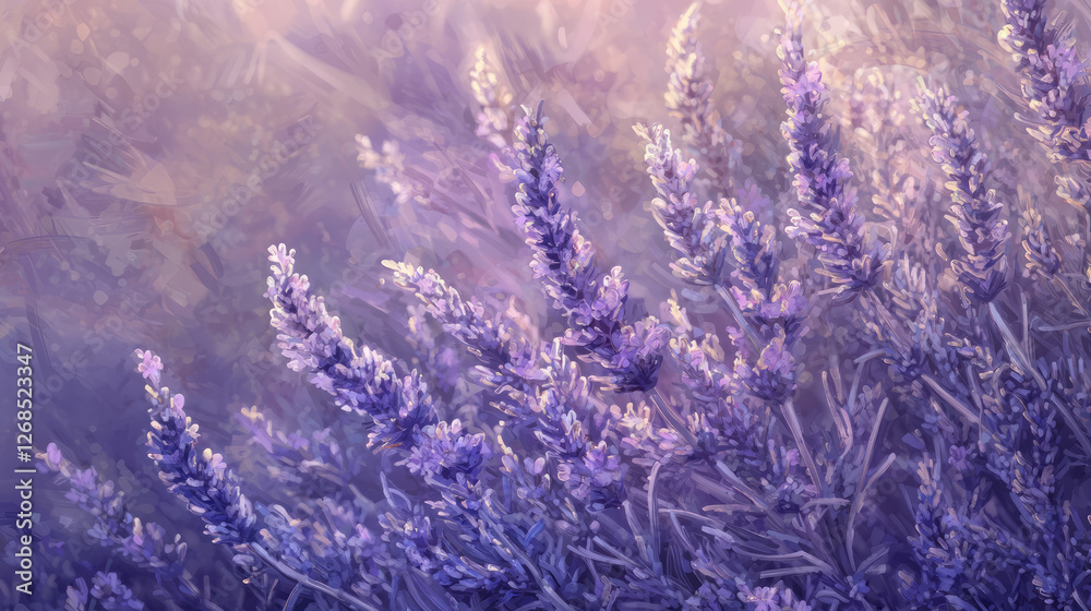 Obraz premium A close up of lavender plants, their purple hues and delicate flowers creating an enchanting garden scene, generative AI