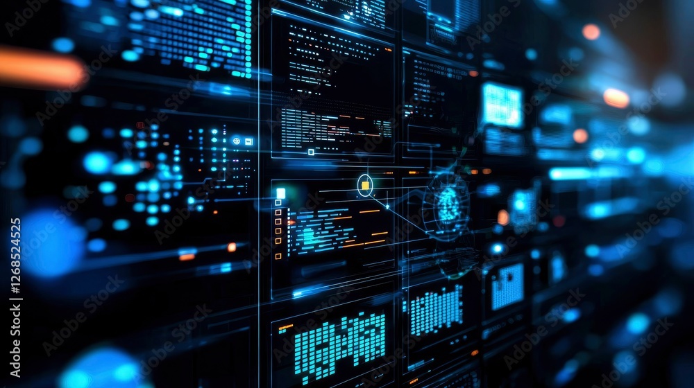 Fototapeta premium Futuristic Digital Interface Network of Data Streams and Code