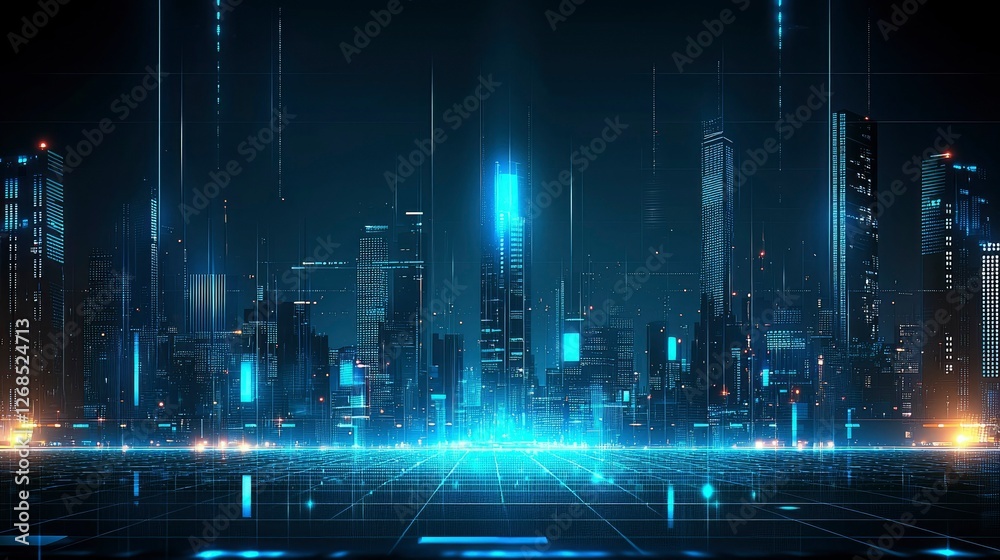 Fototapeta premium Futuristic Smart City Nightscape Digital Innovation and Urban Development