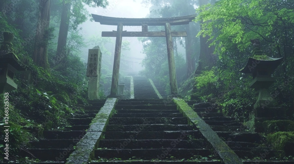 Mystical Mountain Shrine Surrounded by Lush Greenery in Japan Mystical Mountain Shrine Surrounded by Lush Greenery in Japan
