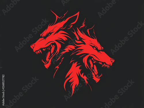 Wolf heads mascot logo design illustration vector black background. photo