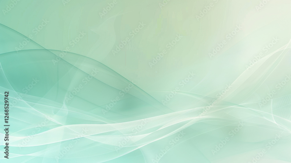 Soft abstract background with flowing waves in light green and white tones, creating serene and calming atmosphere Soft abstract background with flowing waves in light green and white tones, creating serene and calming atmosphere