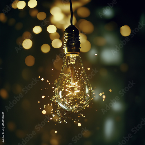 Glowing Light Bulb with Sparkling Particles – Illuminated Creativity Concept

