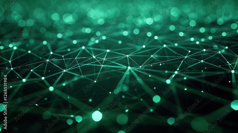 mesmerizing abstract background featuring interconnected lines and glowing dots in shades of green, creating sense of depth and technology