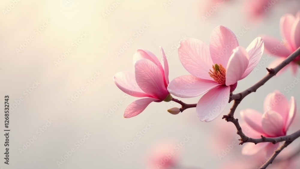 Delicate Pink Magnolia Blossoms in Soft Sunlight, a Symbol of Spring's Gentle Arrival and Renewal Delicate Pink Magnolia Blossoms in Soft Sunlight, a Symbol of Spring's Gentle Arrival and Renewal