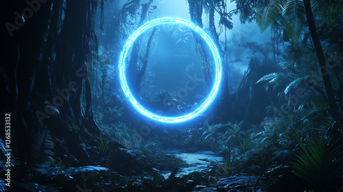 Mystical Glowing Portal in Enchanted Jungle – Futuristic Sci-Fi Gateway