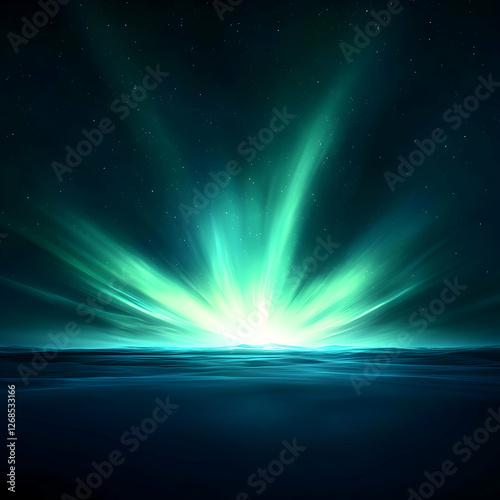 Teal and Green Aurora Borealis over Dark Ocean at Night