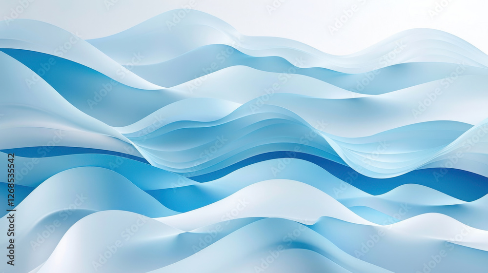 Abstract blue waves create serene and calming background, perfect for various design projects. smooth curves and gradients evoke sense of tranquility and fluidity