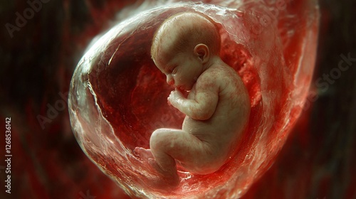 Detailed 3D Depiction of Twin Embryos Inside Amniotic Sac in Vivid Biological Environment photo