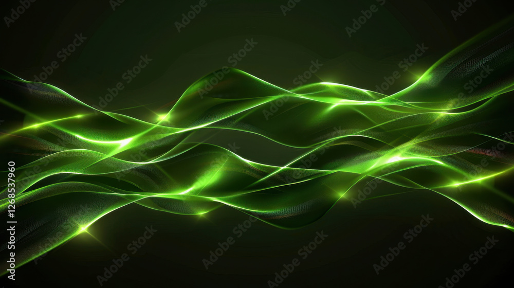 Obraz premium Abstract green wave pattern with glowing light effects, creating dynamic and energetic feel. Ideal for backgrounds or digital designs
