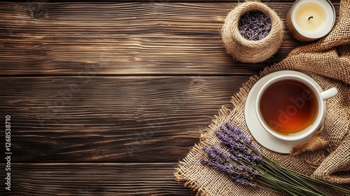 Tranquil Tea Time Lavender Candlelight and Rustic Wood