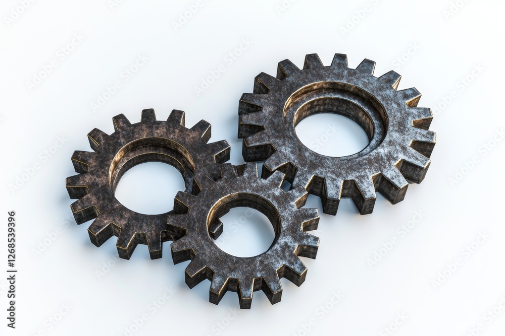 Rusty gears meshing, white background, teamwork concept Rusty gears meshing, white background, teamwork concept