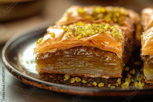 baklava, pastry, pistachio, pistachios, honey, syrup, bakery, sweet, dessert, layered, filo, dough, menu, menus, restaurant, photo, photographic, photorealistic, photography, dinner, background, wallp