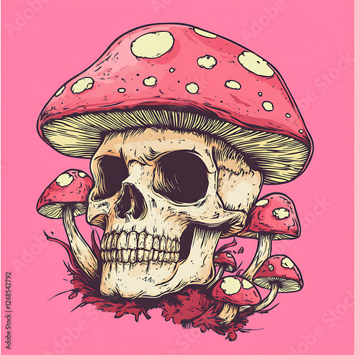 Skull trippy mushroom vector illustration.
