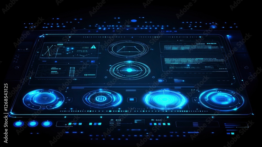 Obraz premium Futuristic Sci-Fi HUD Interface Glowing Blue Digital Dashboard