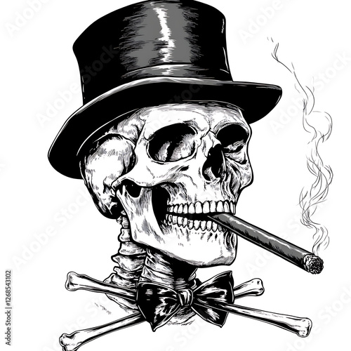 Skull  cap on head with Fire and Cigarettes Vector Illustration.