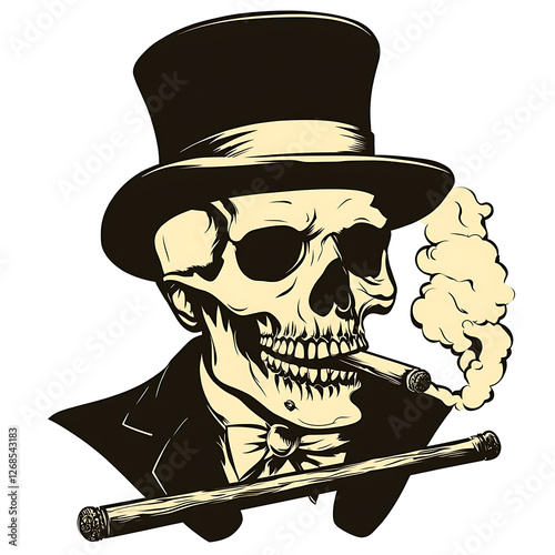 Skull  cap on head with Fire and Cigarettes Vector Illustration.