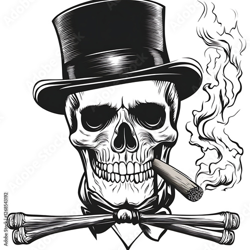  Skull  cap on head with Fire and Cigarettes Vector Illustration.