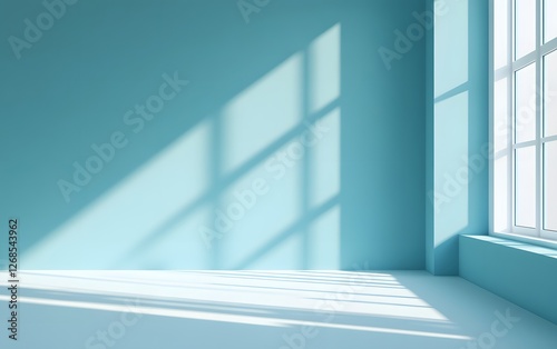 3D rendering of a blue wall with light and shadow