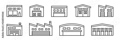 物流・倉庫・工場の建物外観イラストアイコン1