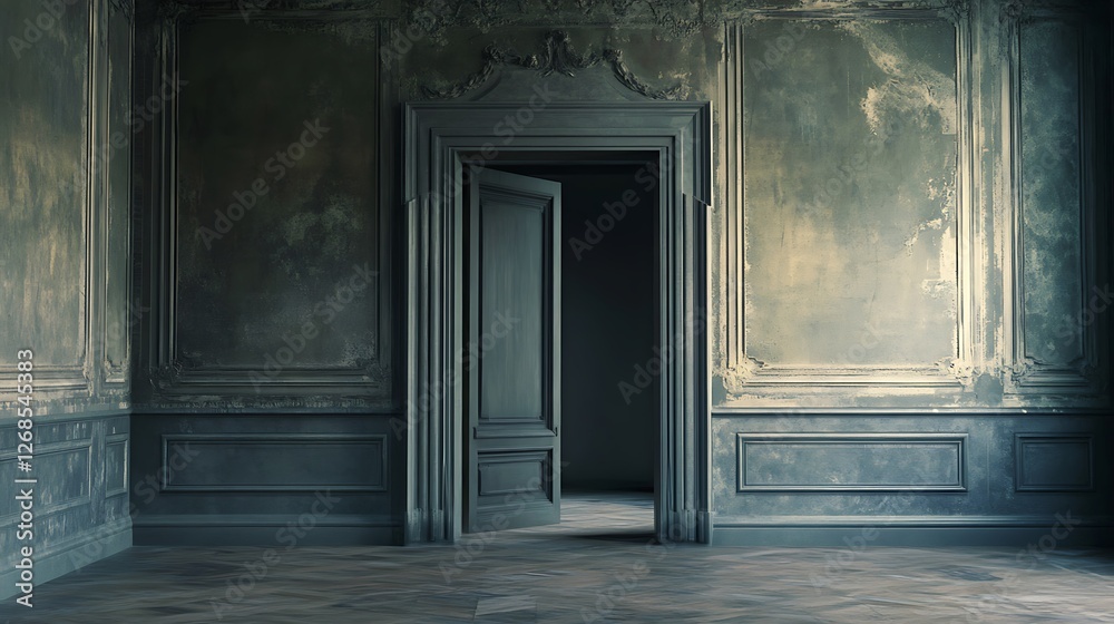 Fototapeta premium Mysterious Open Doorway in a Decaying Mansion