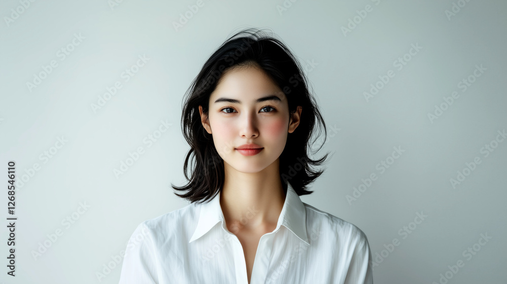 Portrait of a young woman in white shirt studio setting close-up Portrait of a young woman in white shirt studio setting close-up