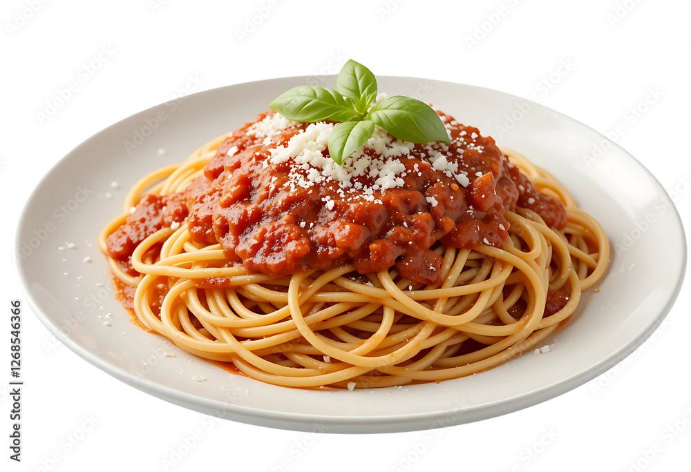 A photorealistic 3D render of a plate of spaghetti coated in rich tomato sauce, with fresh basil leaves and grated Parmesan cheese on top. The noodles have a glossy texture with small sauce droplets. A photorealistic 3D render of a plate of spaghetti coated in rich tomato sauce, with fresh basil leaves and grated Parmesan cheese on top. The noodles have a glossy texture with small sauce droplets.