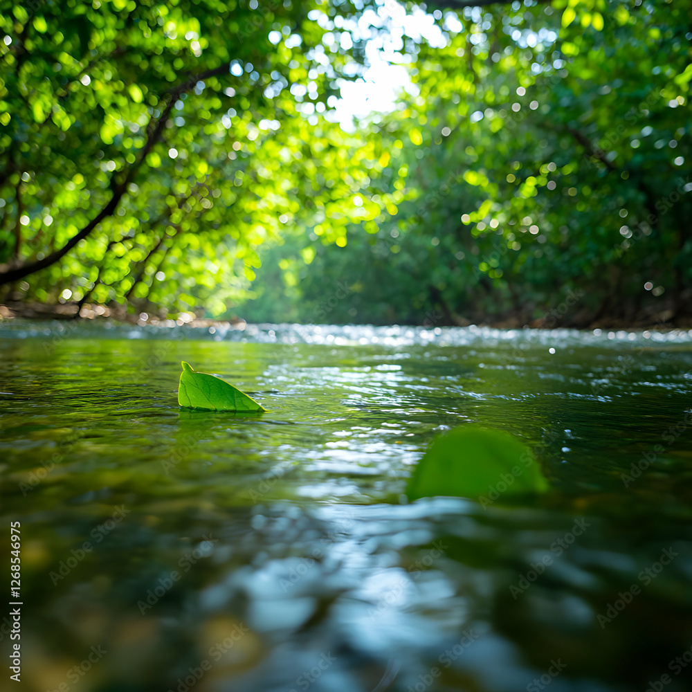 Fototapeta premium Tranquil Green River in Lush Forest
