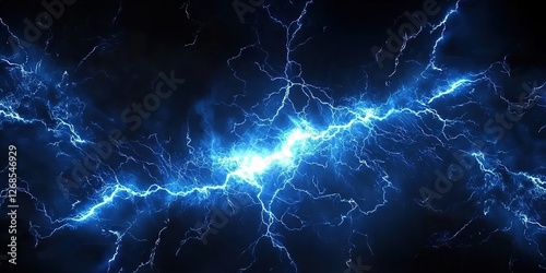 Lightning, a blue electric lightning background with a dark black sky. Blue electric light effects on a dark black background