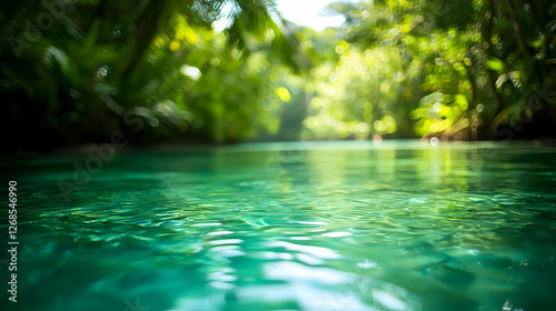 Tranquil Green River in Lush Tropical Forest