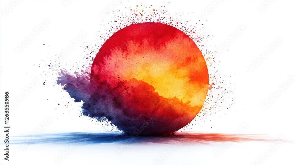 A vibrant, abstract depiction of a sun with colorful splashes and clouds. A vibrant, abstract depiction of a sun with colorful splashes and clouds.