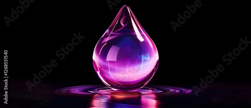 Levitating Liquid Crystal Droplet in Cinematic Lighting and Neon Reflections