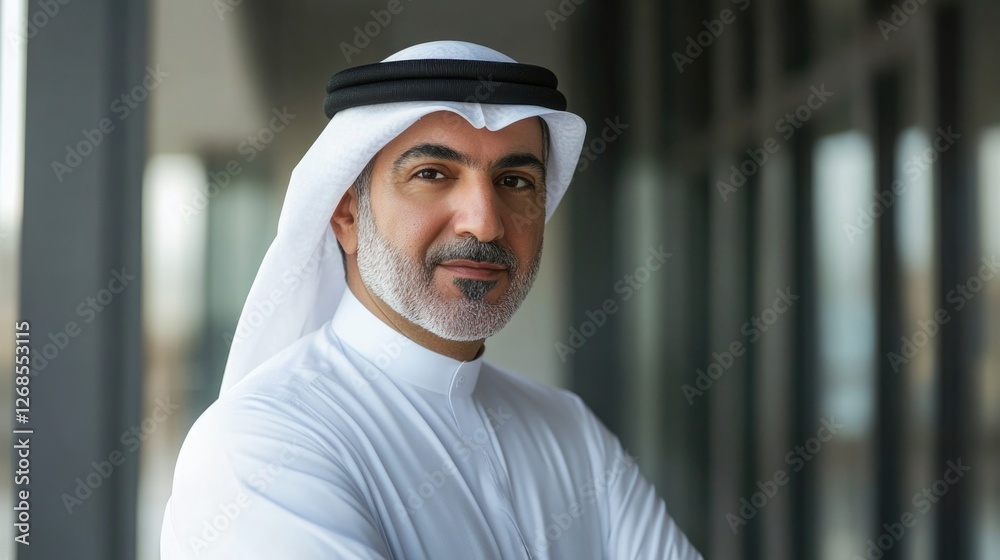 Confident smart mature Arabian middle eastern president of company looking at camera.Happy middle aged senior company owner entrepreneur, professional executive manager, confident businessman leader