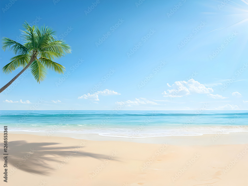 Tranquil Tropical Beach Scene with Palm Tree Tranquil Tropical Beach Scene with Palm Tree