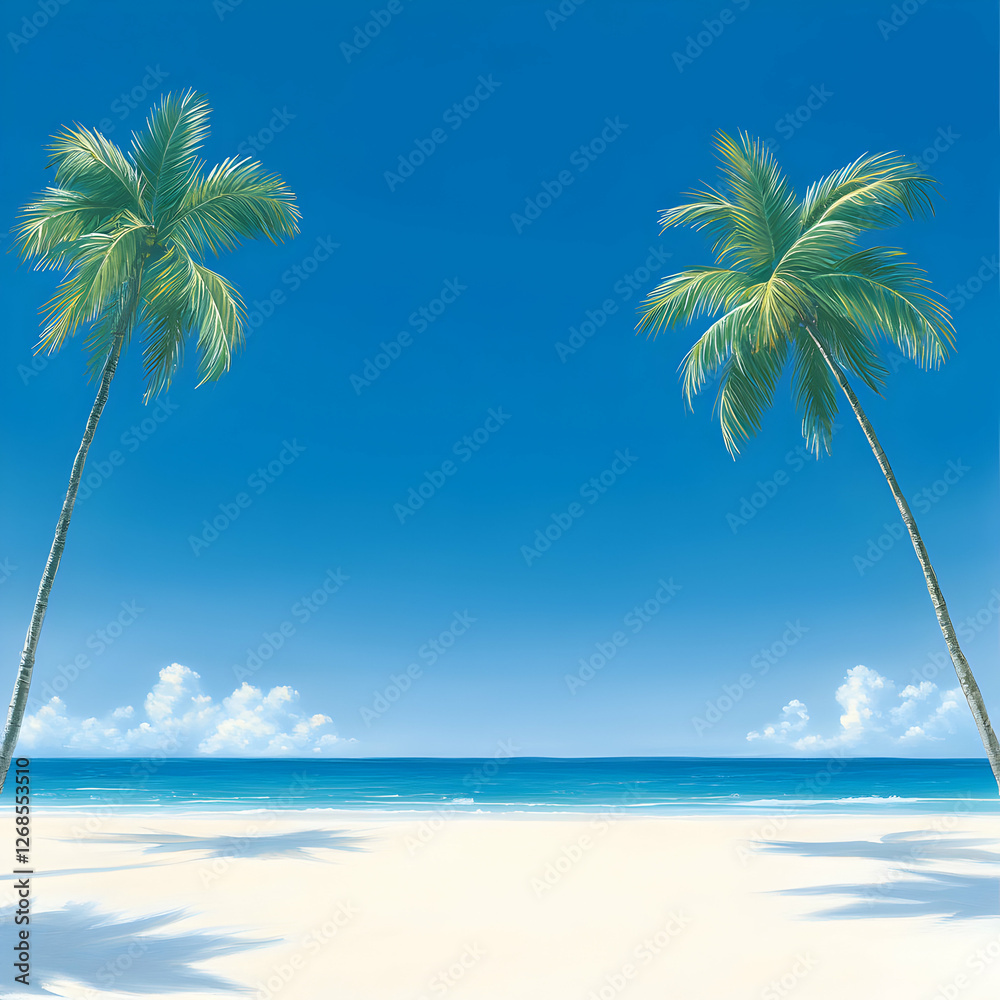 Fototapeta premium Tranquil Tropical Beach Scene with Palm Trees