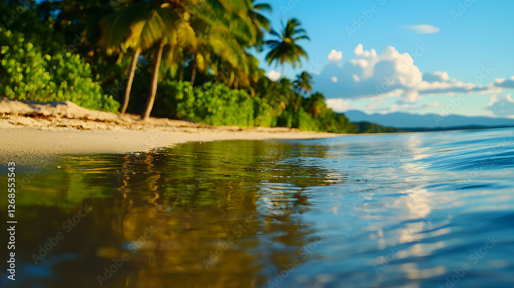 Obraz premium Tranquil Tropical Beach Scene with Palm Trees
